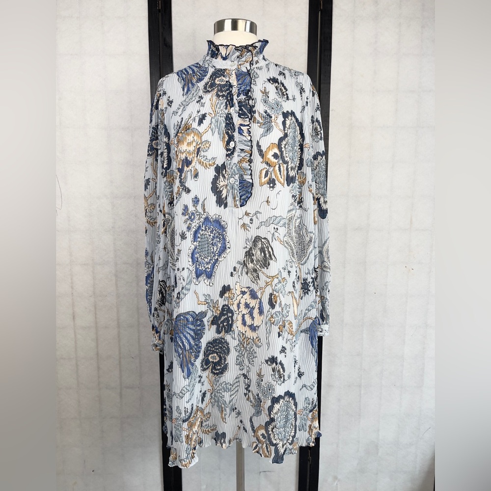 Tory Burch Blue and Gold Floral Men's Dress Shirt